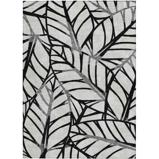Black Gray And Beige Floral Washable Indoor Outdoor Area Rug Photo 5