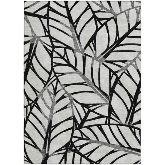 Black Gray And Beige Floral Washable Indoor Outdoor Area Rug Photo 5