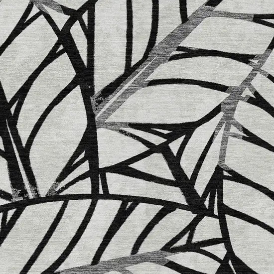 Black Gray And Beige Floral Washable Indoor Outdoor Area Rug Photo 5