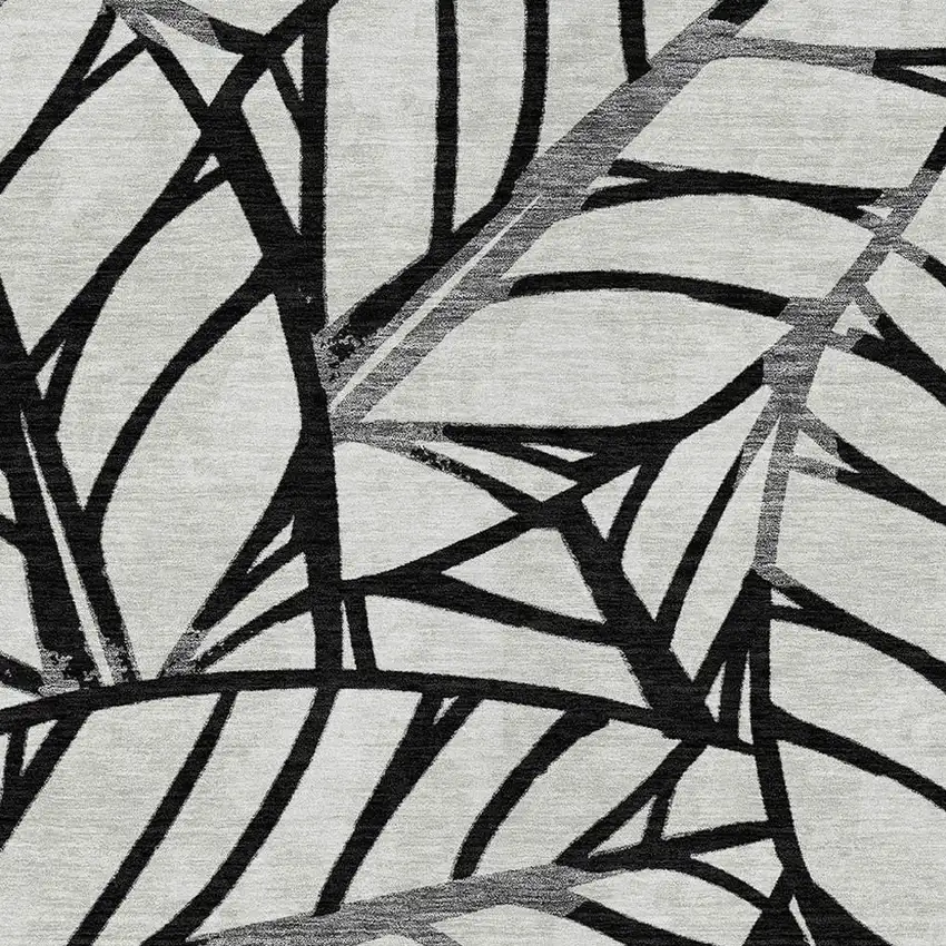 Black Gray And Beige Floral Washable Indoor Outdoor Area Rug Photo 5