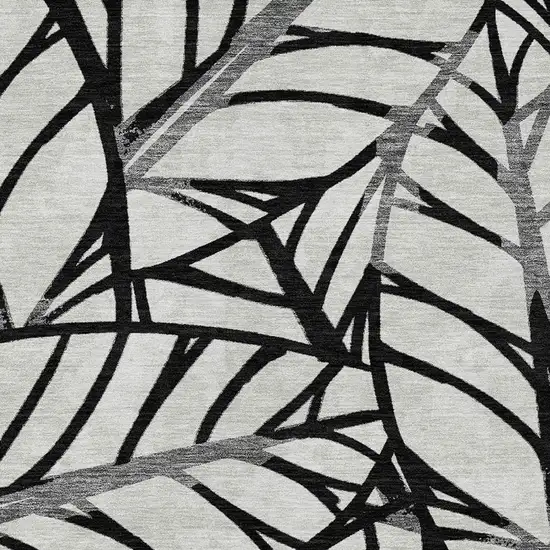 Black Gray And Beige Floral Washable Indoor Outdoor Area Rug Photo 4