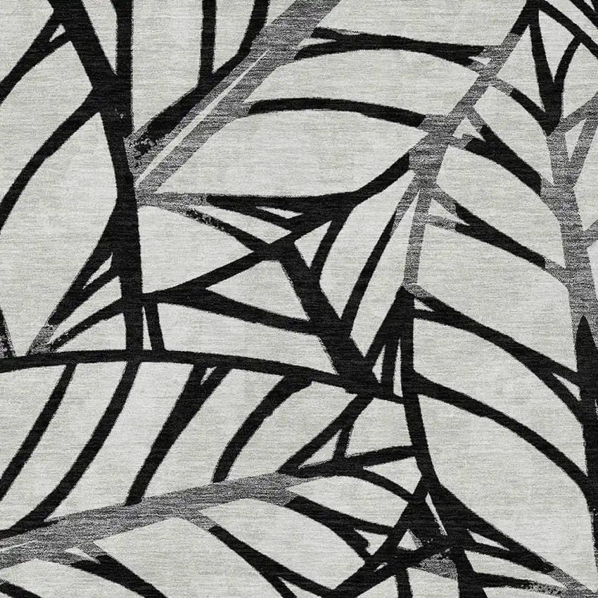 Black Gray And Beige Floral Washable Indoor Outdoor Area Rug Photo 4