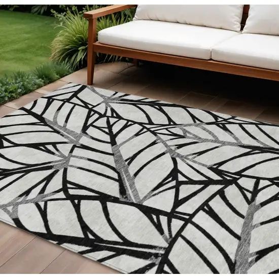 Black Gray And Beige Floral Washable Indoor Outdoor Area Rug Photo 1