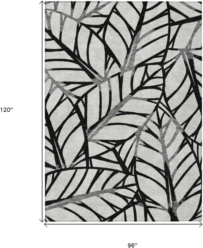 Black Gray And Beige Floral Washable Indoor Outdoor Area Rug Photo 3