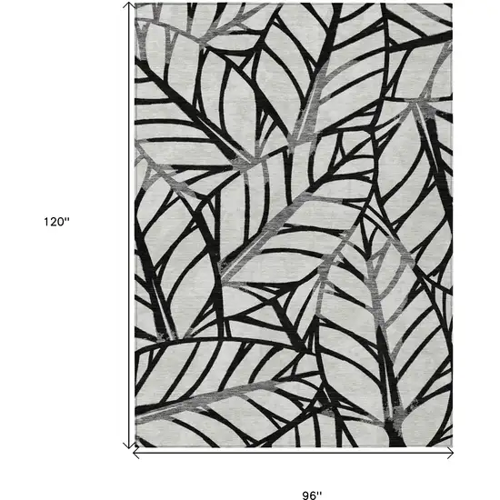 Black Gray And Beige Floral Washable Indoor Outdoor Area Rug Photo 3