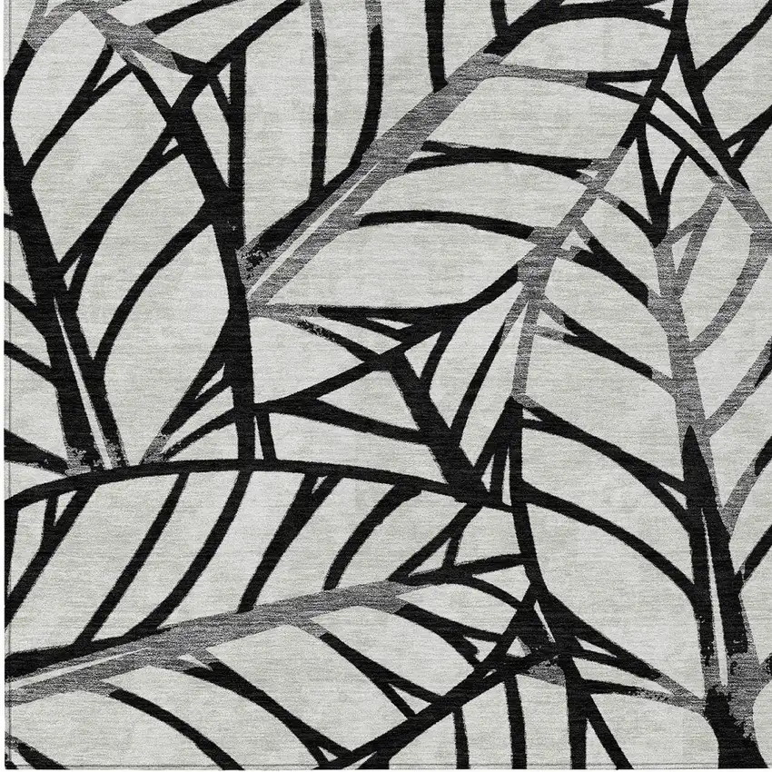 Black Gray And Beige Floral Washable Indoor Outdoor Area Rug Photo 5