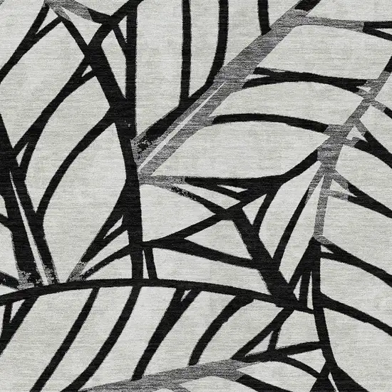 Black Gray And Beige Floral Washable Indoor Outdoor Area Rug Photo 5