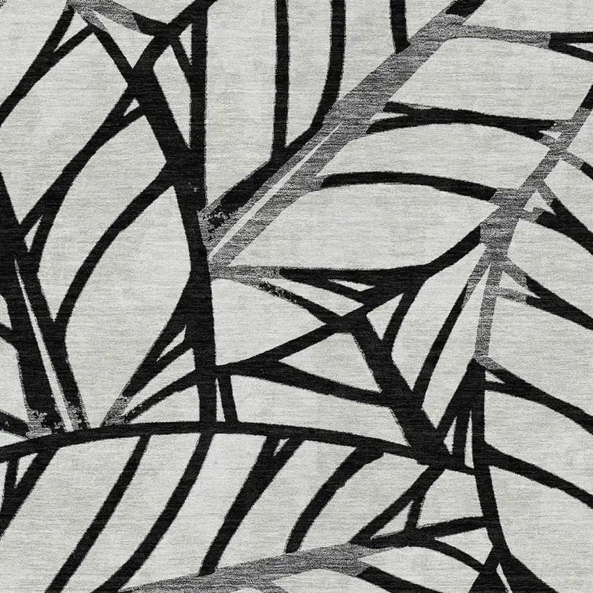 Black Gray And Beige Floral Washable Indoor Outdoor Area Rug Photo 5