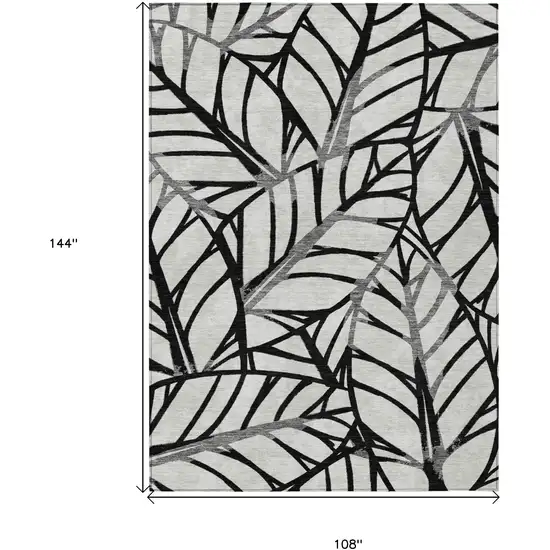 Black Gray And Beige Floral Washable Indoor Outdoor Area Rug Photo 3