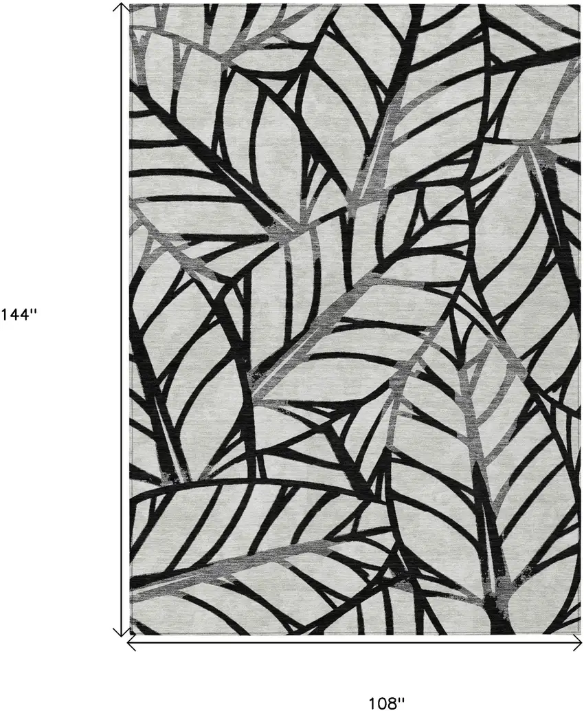 Black Gray And Beige Floral Washable Indoor Outdoor Area Rug Photo 3