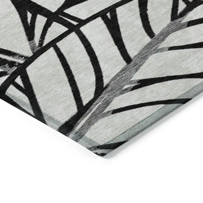 Black Gray And Beige Floral Washable Indoor Outdoor Area Rug Photo 2