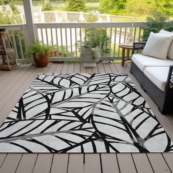 Black Gray And Beige Floral Washable Indoor Outdoor Area Rug Photo 6