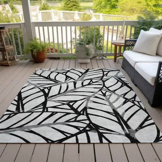 Black Gray And Beige Floral Washable Indoor Outdoor Area Rug Photo 6