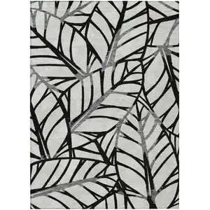 Photo of Black Gray And Beige Floral Washable Indoor Outdoor Area Rug