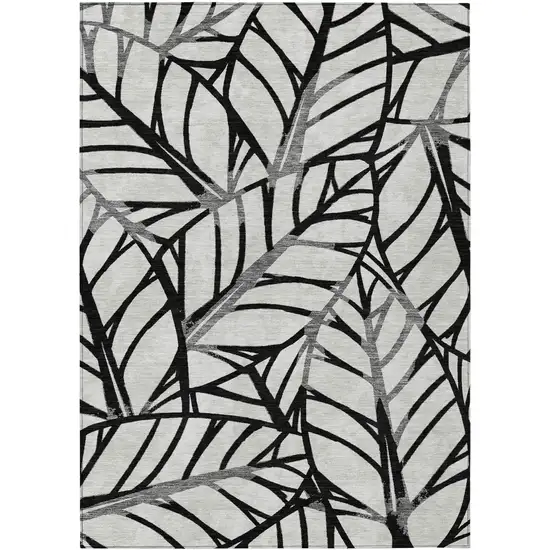 Black Gray And Beige Floral Washable Indoor Outdoor Area Rug Photo 1