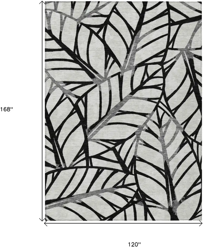 Black Gray And Beige Floral Washable Indoor Outdoor Area Rug Photo 3