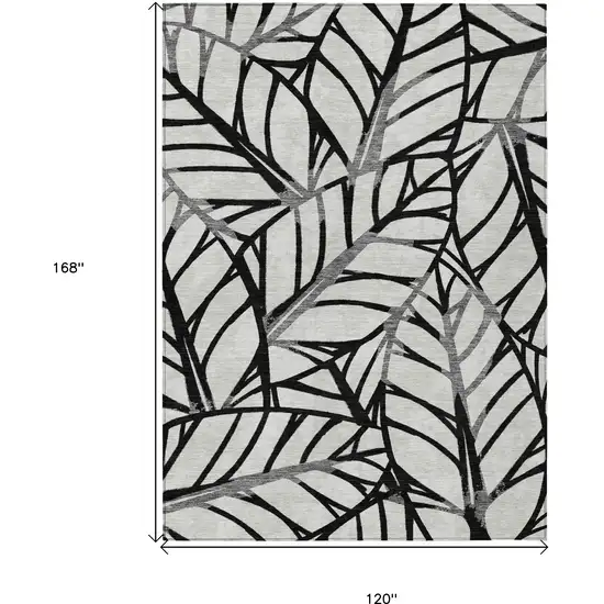 Black Gray And Beige Floral Washable Indoor Outdoor Area Rug Photo 3