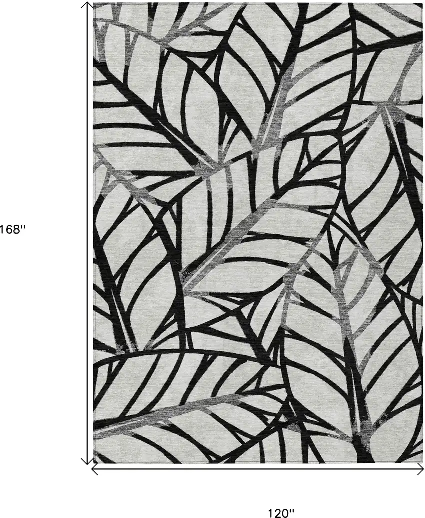 Black Gray And Beige Floral Washable Indoor Outdoor Area Rug Photo 3