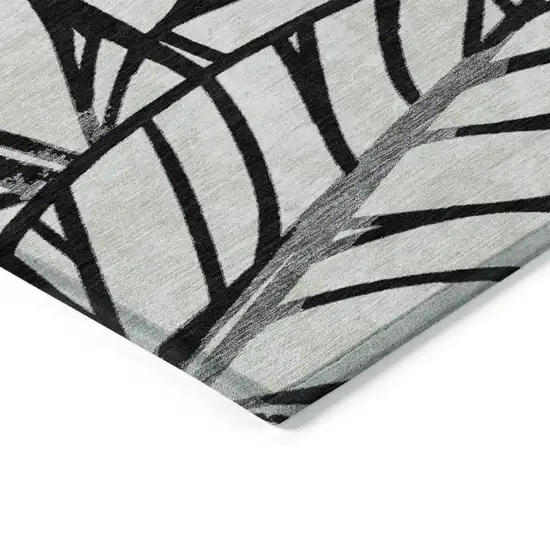 Black Gray And Beige Floral Washable Indoor Outdoor Area Rug Photo 2