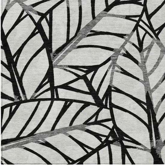 Black Gray And Beige Floral Washable Indoor Outdoor Area Rug Photo 5