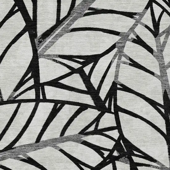 Black Gray And Beige Floral Washable Indoor Outdoor Area Rug Photo 5