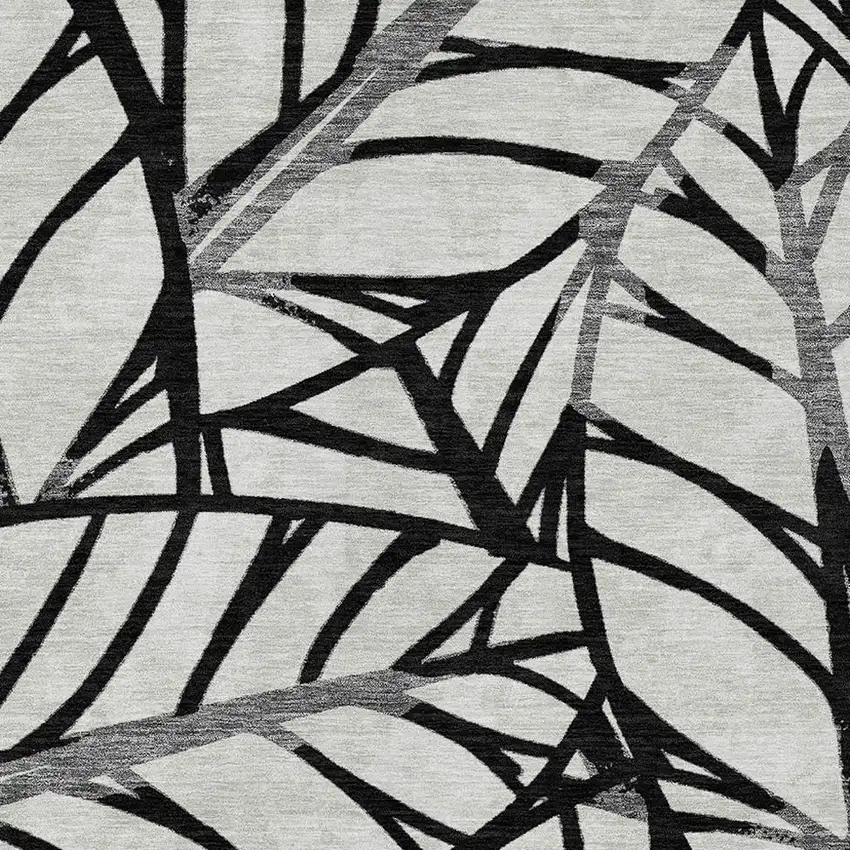 Black Gray And Beige Floral Washable Indoor Outdoor Area Rug Photo 5