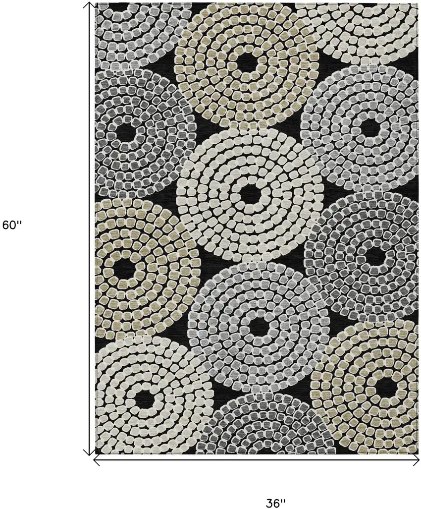Black Gray And Beige Geometric Washable Indoor Outdoor Area Rug Photo 3