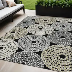 Photo of Black Gray And Beige Geometric Washable Indoor Outdoor Area Rug