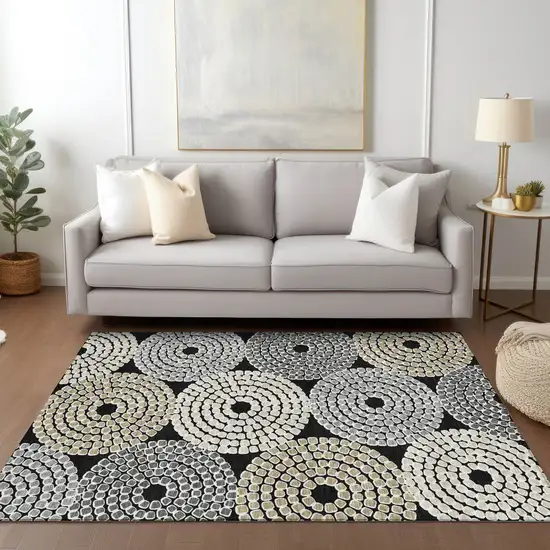 Black Gray And Beige Geometric Washable Indoor Outdoor Area Rug Photo 9