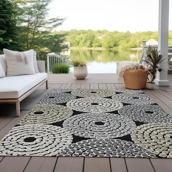Black Gray And Beige Geometric Washable Indoor Outdoor Area Rug Photo 8