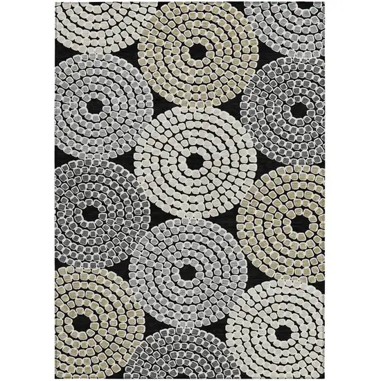 Black Gray And Beige Geometric Washable Indoor Outdoor Area Rug Photo 7