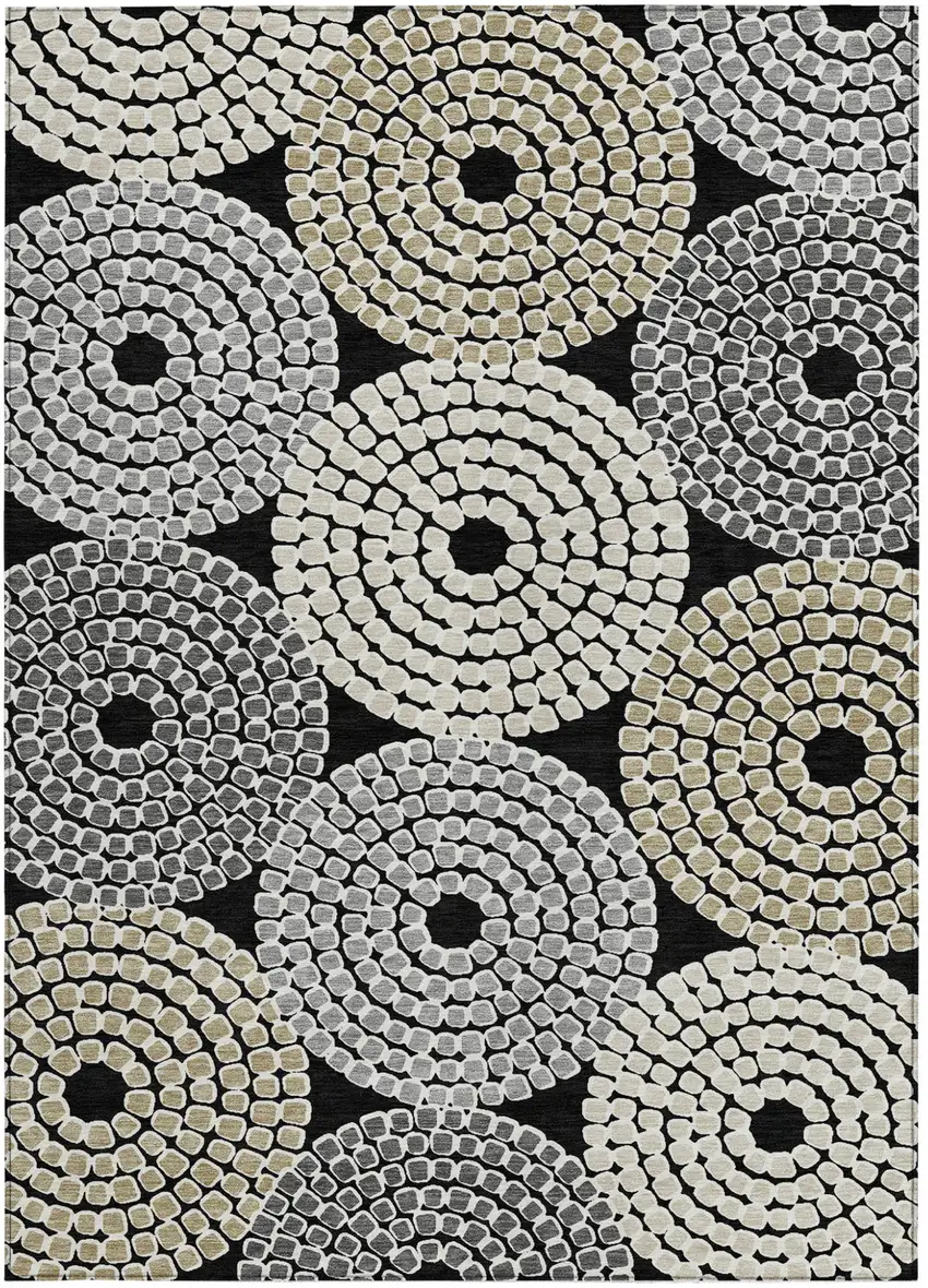 Black Gray And Beige Geometric Washable Indoor Outdoor Area Rug Photo 7
