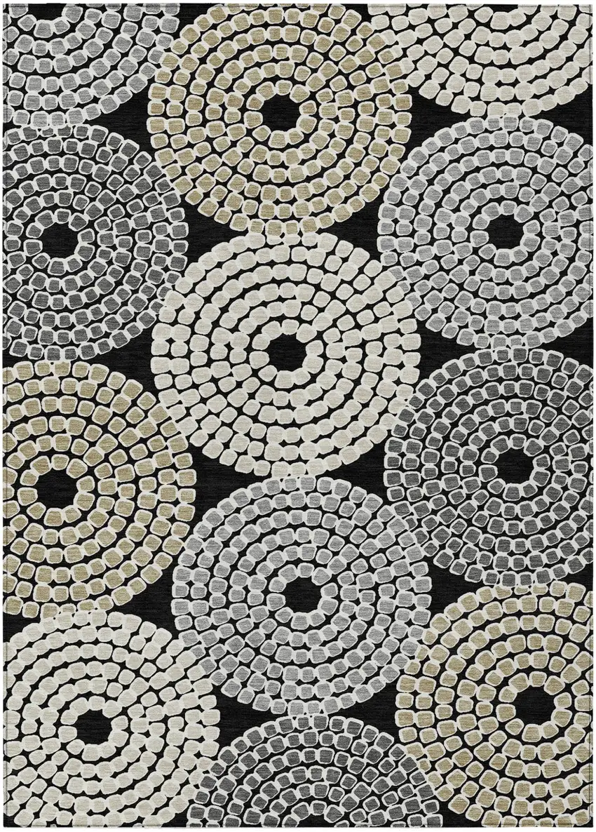 Black Gray And Beige Geometric Washable Indoor Outdoor Area Rug Photo 2