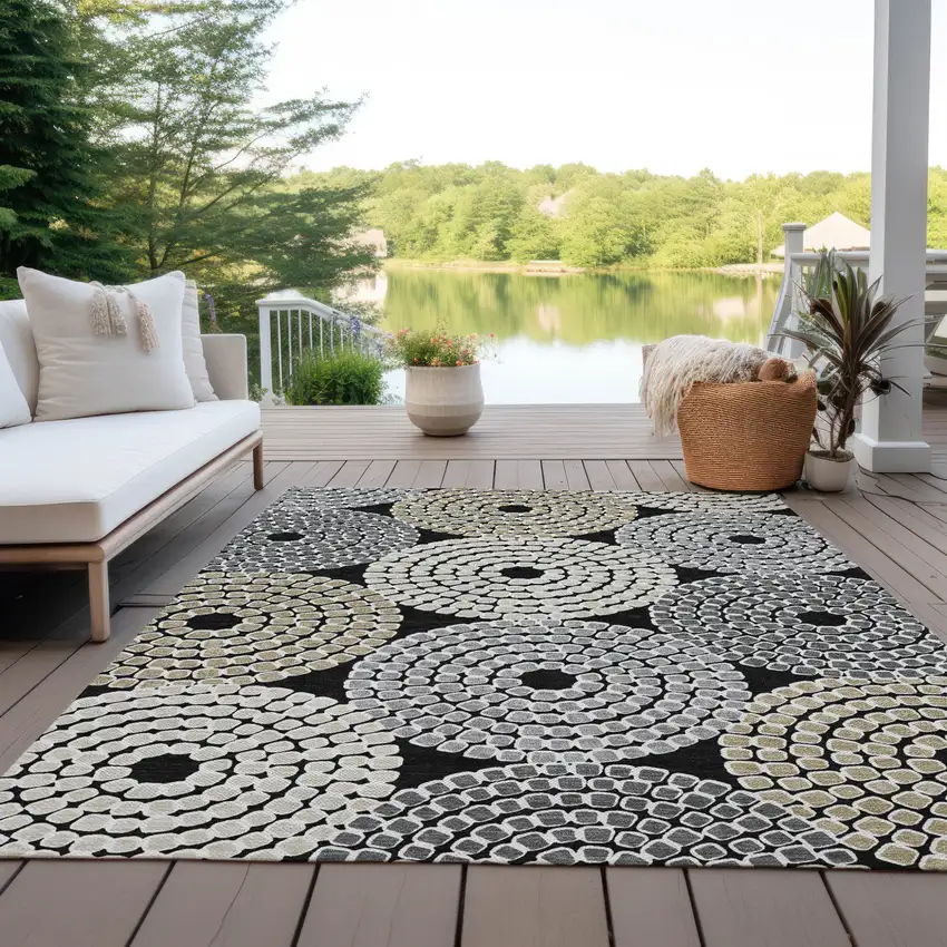 Black Gray And Beige Geometric Washable Indoor Outdoor Area Rug Photo 9