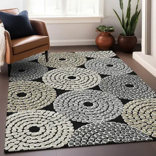 Black Gray And Beige Geometric Washable Indoor Outdoor Area Rug Photo 9