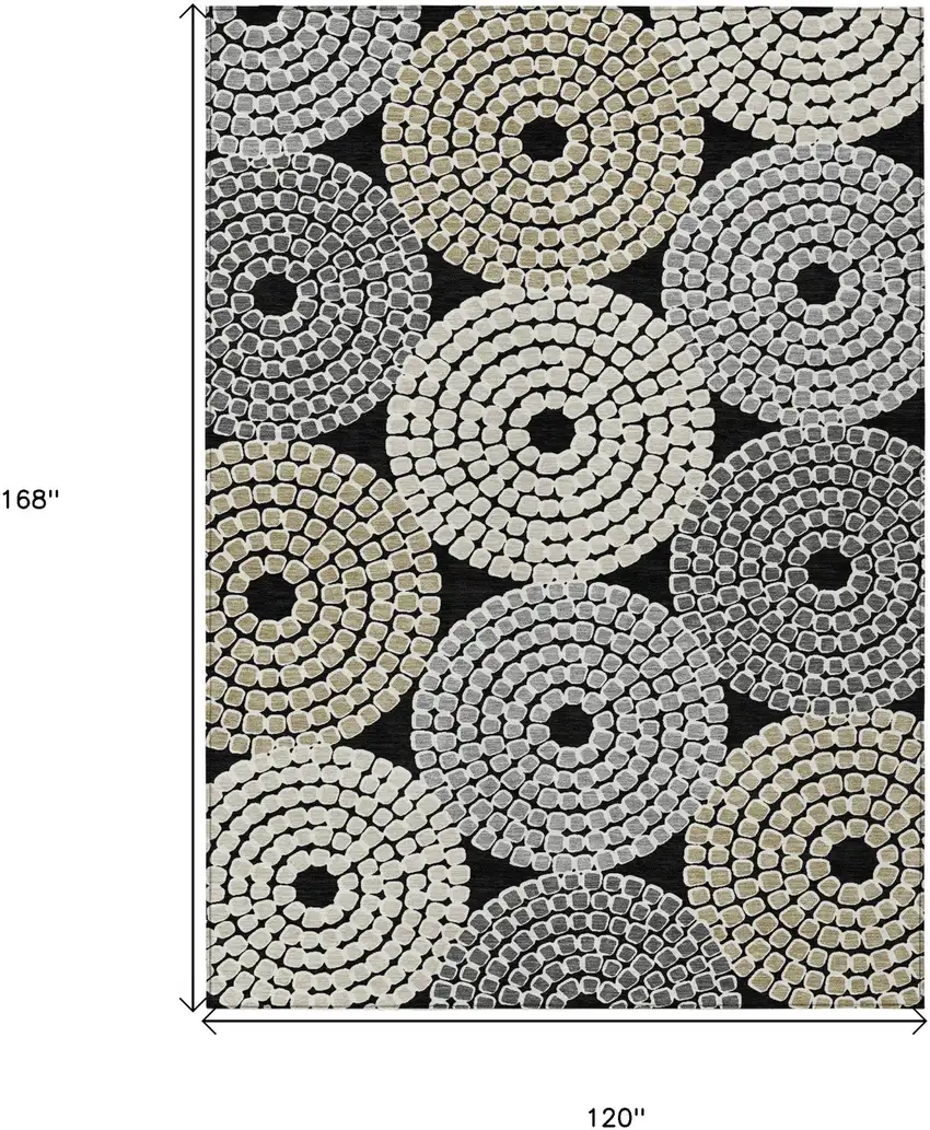 Black Gray And Beige Geometric Washable Indoor Outdoor Area Rug Photo 3