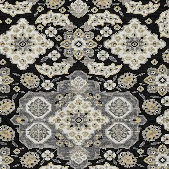 Black Gray And Beige Medallion Washable Indoor Outdoor Area Rug Photo 4