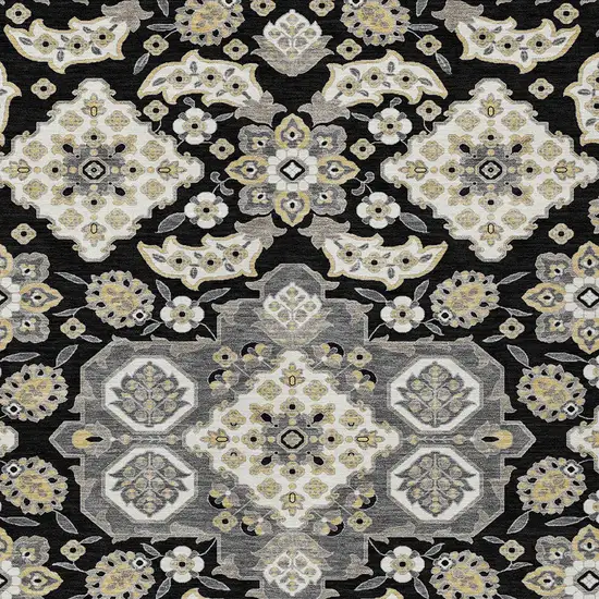 Black Gray And Beige Medallion Washable Indoor Outdoor Area Rug Photo 9