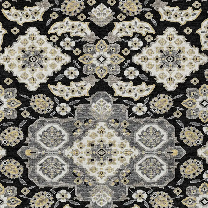 Black Gray And Beige Medallion Washable Indoor Outdoor Area Rug Photo 9