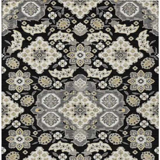 Black Gray And Beige Medallion Washable Indoor Outdoor Area Rug Photo 4