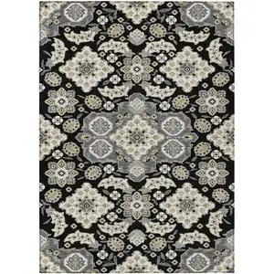 Photo of Black Gray And Beige Medallion Washable Indoor Outdoor Area Rug