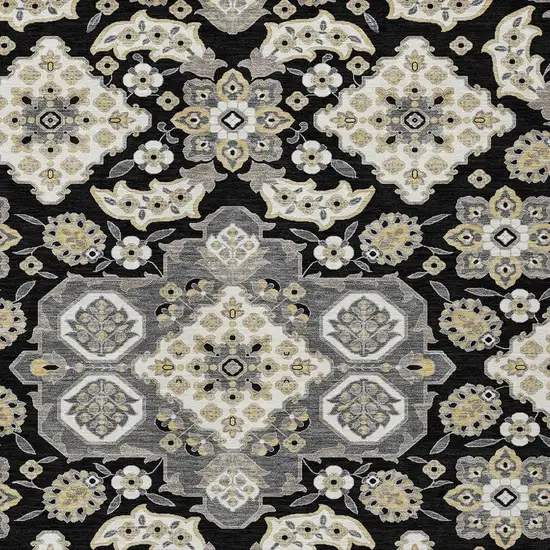 Black Gray And Beige Medallion Washable Indoor Outdoor Area Rug Photo 3