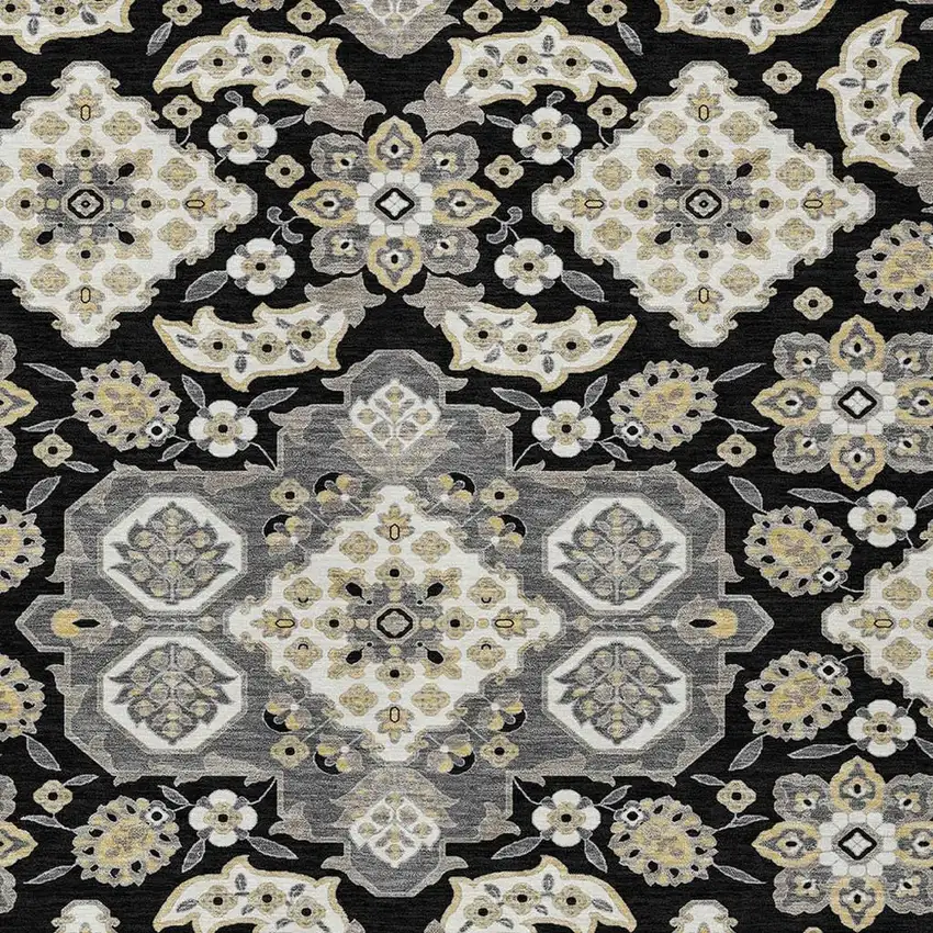 Black Gray And Beige Medallion Washable Indoor Outdoor Area Rug Photo 3