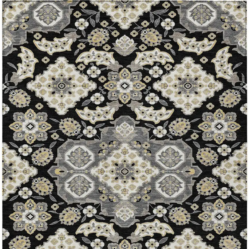 Black Gray And Beige Medallion Washable Indoor Outdoor Area Rug Photo 9