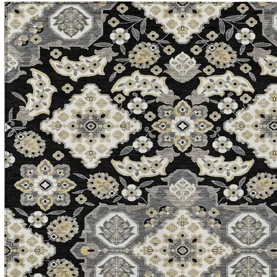 Black Gray And Beige Medallion Washable Indoor Outdoor Area Rug Photo 4