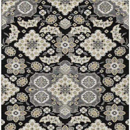 Black Gray And Beige Medallion Washable Indoor Outdoor Area Rug Photo 9