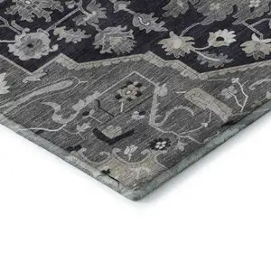 Photo of Black Gray And Beige Oriental Washable Area Rug With UV Protection
