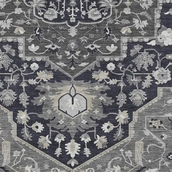 Black Gray And Beige Oriental Washable Area Rug With UV Protection Photo 2