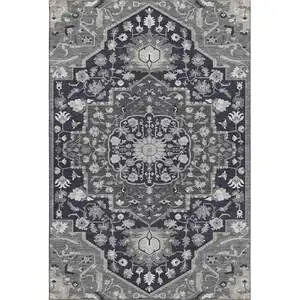 Photo of Black Gray And Beige Oriental Washable Area Rug With UV Protection