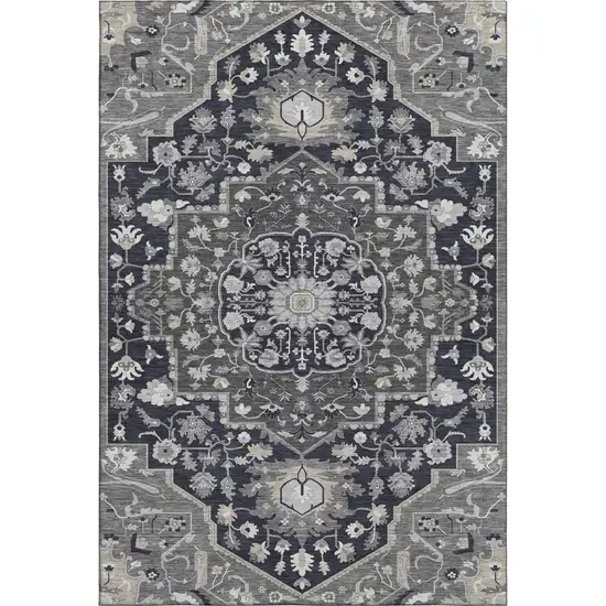 Black Gray And Beige Oriental Washable Area Rug With UV Protection Photo 1